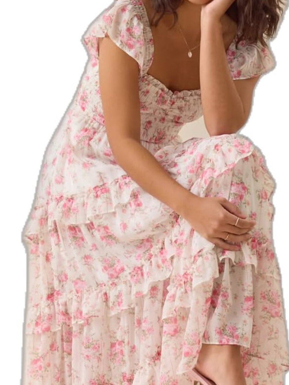 Altar'd State Korah Floral Maxi Dress Pink & White XS NWT